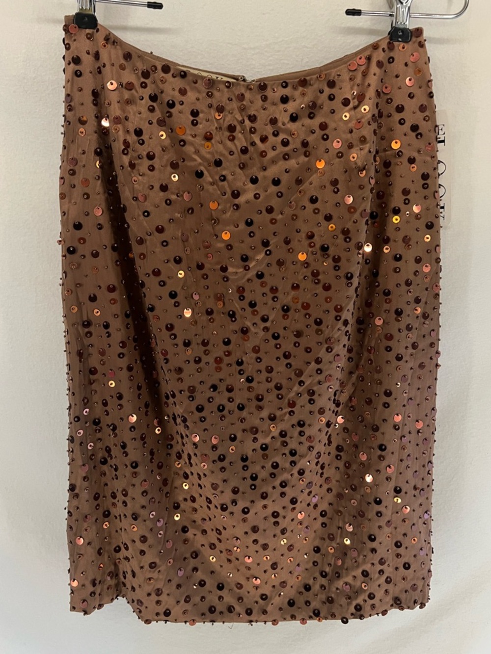 Vintage Y2K Randolph Duke Silk Sequin Brown Knee Length Skirt Size 6 Boho